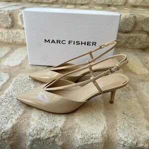 Marc Fisher Avila light natural nude kitten heels pointy slingback 8 NEW NWT